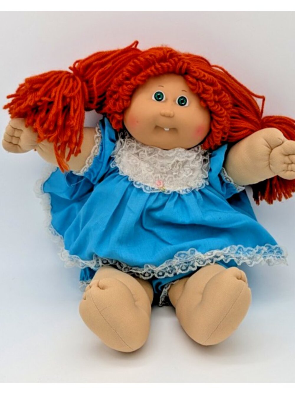 Vintage 1985 Cabbage Patch Doll Red pigtails green Eyes Xavier #6 head tooth